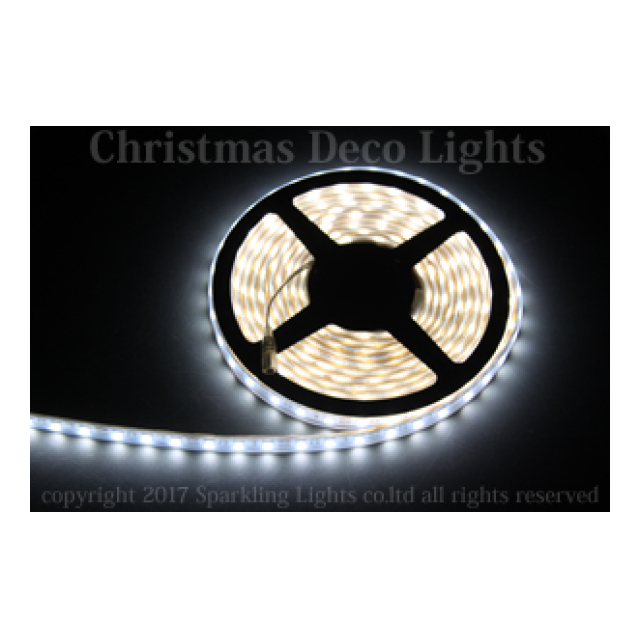 防水型LEDテープライト、SMD5050型(R3)、ホワイト、300球、5m巻、白基板、シリコンチューブ、IP65、部品別売り、エンド側コード無し