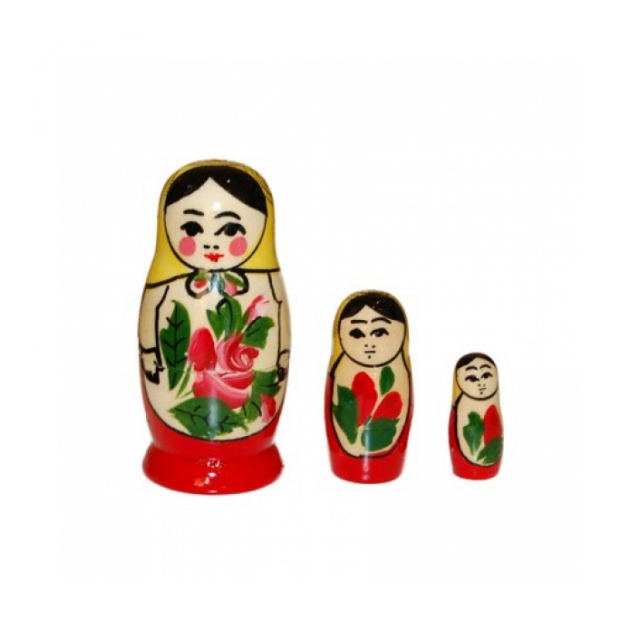 ロシア伝統柄 ミニロシヤーノチカ 3個組 7cm 黄色頭巾 色アソート