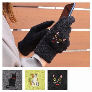 冬向き商材・スマホ手袋・スマホ対応 レディース 暖かい素材・猫柄
