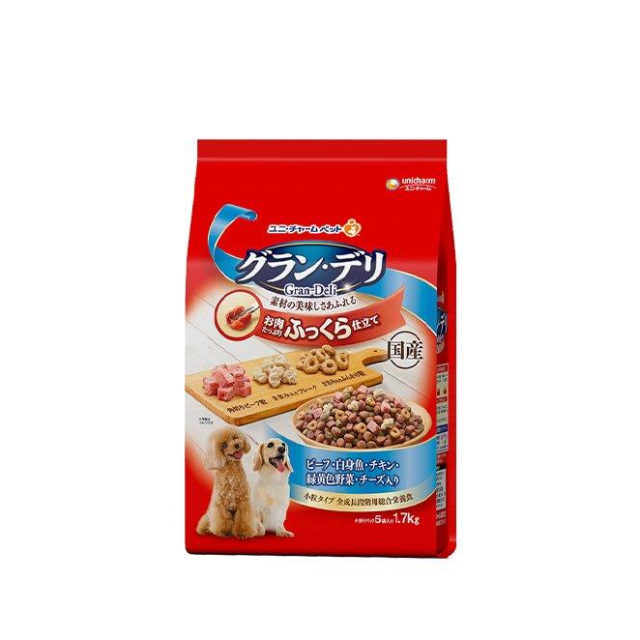 グラン・デリ ふっくら仕立て ビーフ・白身魚・チキン・緑黄色野菜・チーズ・角切りビーフ粒入り 1.7kg