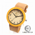 正規品CARLO木製腕時計 天然素材のナチュラルウッドウォッチ カーフ 革ベルト..