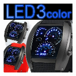 ガンメタ ステンレスブレスレットのLED腕時計 デジタルウォッチ デイデイト 日..