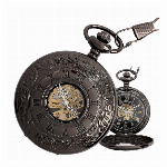 ポケットウォッチ 懐中時計 手巻き スケルトン 龍 蓋付き全2色 シースルー ド..