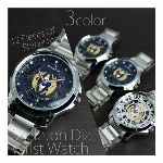 日付カレンダー スタイリッシュなシンプルデザイン フェイククロノグラフ レザーベ..