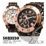 正規品SORRISOソリッソ フェイククロノグラフにコンビベルトのシンプル腕時計..