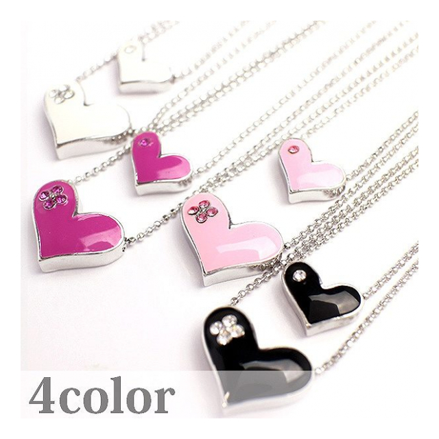 カラーコーティングダブルハートの2連チェーンネックレス レディースネックレス necklace SPST010