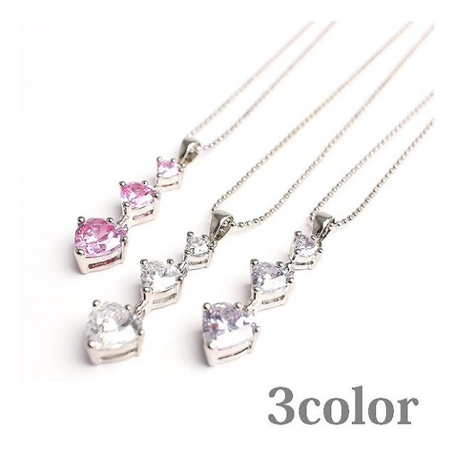 トリロジーネックレス ハートカットのスリーストーンネックレス レディースネックレス necklace SPST028