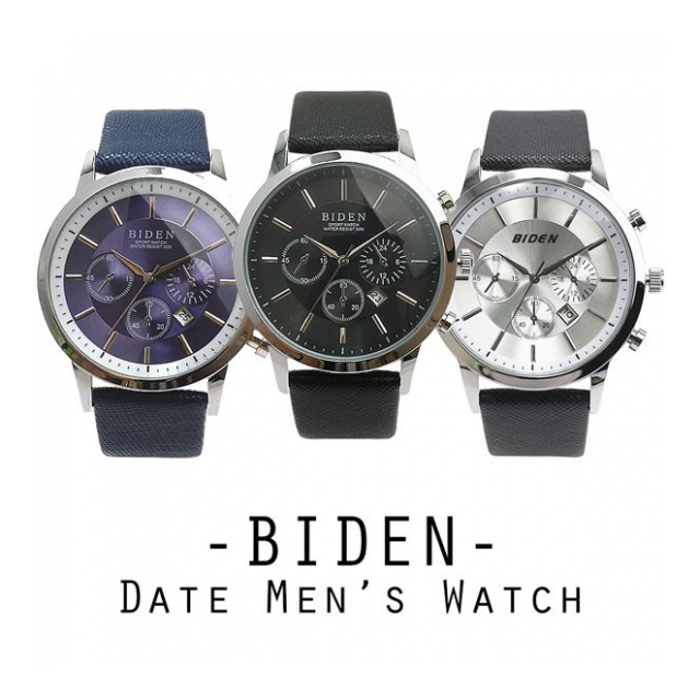 【BIDEN バイデン】日常生活防水 カレンダー 日付表示 3フェイクダイヤル BD007 メンズ腕時計
