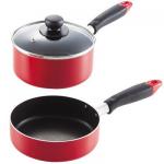 コンパクト ふっ素加工IH対応ガラス蓋付フライパン鍋セット16?HB-2185