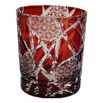 切子ガラス　オールド　赤　レッド　カップ　ガラス　グラス　日本食品衛生対応