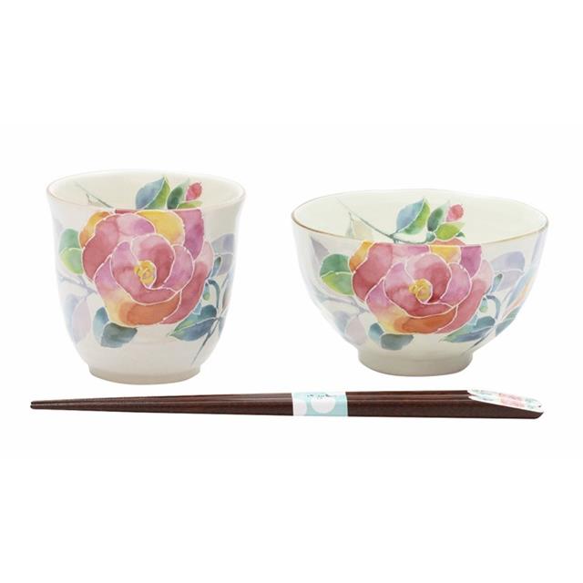 ■美濃焼ギフト■花ことば飯碗湯呑 バラ(天宝箸付)