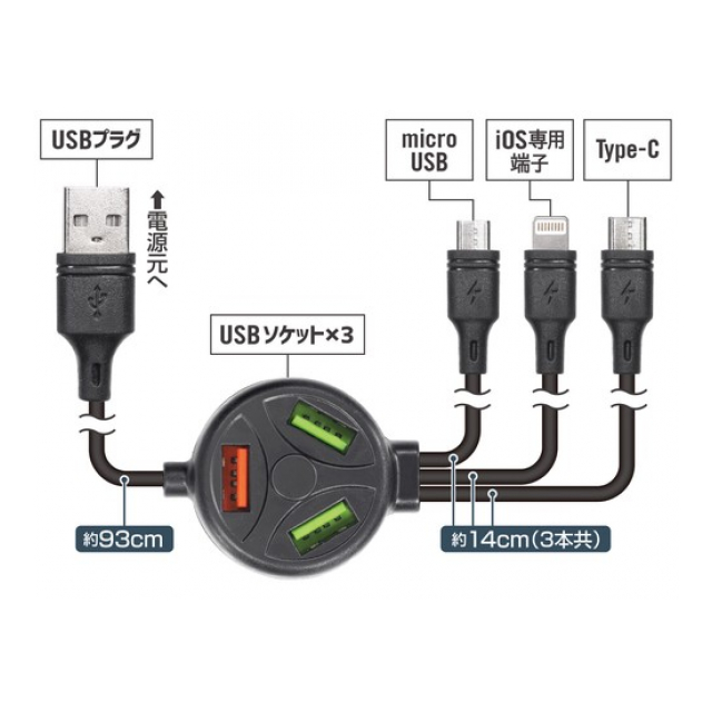 6in1マルチケーブル（ブラック） IB-080 - 株式会社センター商事 [品番