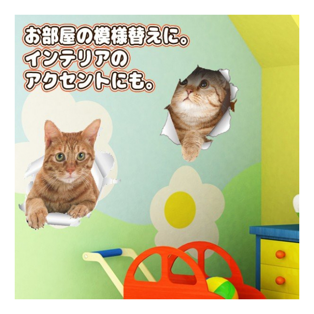 猫 ステッカー 5枚組 とびだすネコ 5枚入り ウォールステッカー リアルねこ かわいい ステッカー シール ワンポイント インテリア ◇  とびだす猫DL - 卸プライス.JP [品番：20201020-tobidasunekodl] の卸・問屋・仕入れ・卸売り【ザッカネット】