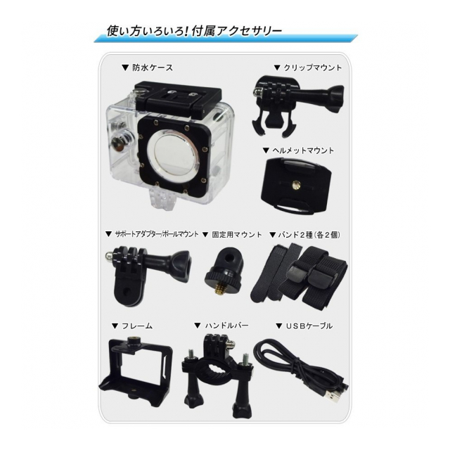 アクティブスポーツカム 防水ケース 付き 水中カメラ 水深30m までok USB充電式 小型カメラ 動体検知 自動撮影 マリンスポーツ バイク 防犯カメラ  ドライブレコーダー アウトドア バイク用品 撮影 映像 アウトドア ◇ アクティブスポーツカム - 卸プライス.JP [品番 ...