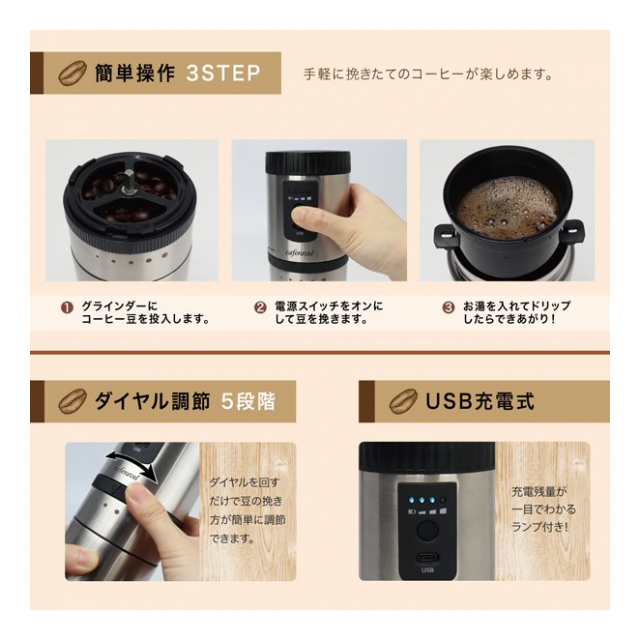 電動コーヒーミル ドリッパー付き ステンレスボトル USB充電式 3in1 コーヒーカップ コーヒードリッパー 豆挽き ドリップ coffee  マグボトル 電動ミル 珈琲 アウトドア カフェ キッチン 新生活 ◇ カフェravel - 卸プライス.JP  [品番：20210319-caferavel] の卸・問屋 ...