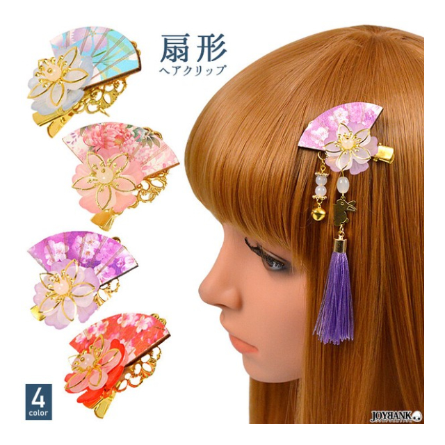 扇形ヘアクリップ【和風/ヘアアクセサリー/タッセル/鈴