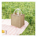 ナチュラル ジュートバッグ （21×23cm）ホワイトハンドル【リネンエコ/ギフト/ショッピング/サブバッグ/LOGO印刷可】