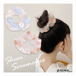 オーガンジーシュシュ お花【刺繍/シースルー/春夏/ヘアアクセサリー/ヘアゴム】