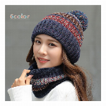 もこもこあったか ニット帽＆ネックウォーマーセット【防寒/裏起毛/ポンポン/レディース/冬小物/アウトドア】