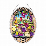 ステンドグラス風サンキャッチャー「花と蝶々」Mサイズ