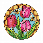 ステンドグラス風サンキャッチャー「Tulips & Bees」Sサイズ