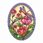ステンドグラス風サンキャッチャー「Peonies & Dragonflies」Mサイズ