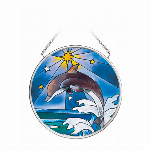 ステンドグラス風サンキャッチャー「イルカ遊び」Sサイズ