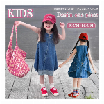 新作 韓国子供服 子供 キッズ ワンピーストップス デニム かわいい ノースリーブ 女児
