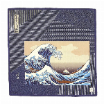 ハンカチ　京彩　北斎の浮世絵　北斎　神奈川沖浪裏　アカ