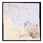 ハンカチ　友禅刺繍　花車春秋　ピンク