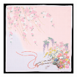 ハンカチ　友禅刺繍　花車春秋　イエロー