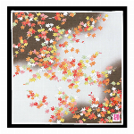ハンカチ　友禅刺繍　紅葉　オレンジ