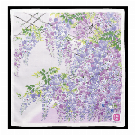 ハンカチ　友禅刺繍　藤棚　ブルー