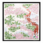 ハンカチ　友禅刺繍　伏見稲荷　ピンク
