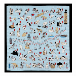 シルク綿スカーフ　浮世絵　猫飼好五十三匹