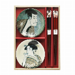 北斎富士　小皿箸揃ペア木箱