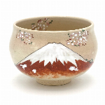 京焼手描き抹茶茶碗　伝統工芸士「八木海峰」作 （赤富士）
