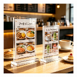 卓上アクリルPOPスタンド 両面用 A3/A4/A5/A6対応 透明メニュースタンド＋ 印刷物6枚