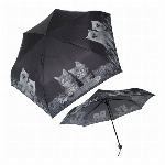 猫（ネコ）　モノクロ写真プリント　55cm軽量ミニ　折りたたみ傘