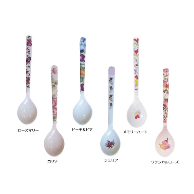 キッチン雑貨】メラミン スプーン 花柄 フルーツ柄 ハート柄 - 株式